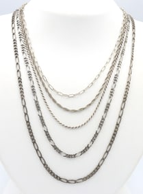Group lot of 5 Italian vintage 925 sterling silver chains