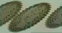 Two(2) 1907-D Barber Half Dollar