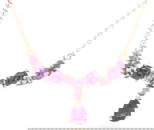 10kt Rose gold Amethyst, Pink tourmaline and Pink sapphire multi stone necklace