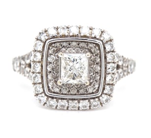 14kt White gold princess cut diamond halo engagement ring