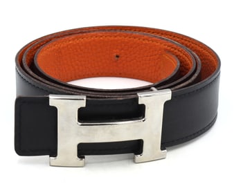 Hermes Reversible leather strap H buckle belt