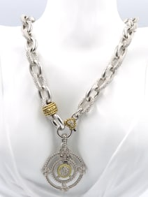 925 Sterling silver Judith Ripka diamond pendant on chain necklace