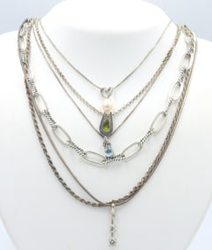 Group lot of 6 Vintage 925 sterling silver necklaces