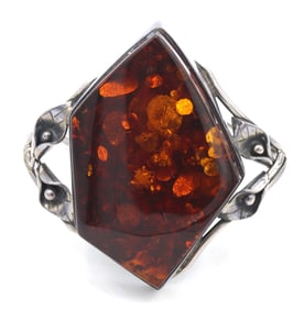 Vintage 925 sterling silver Triangle Amber cuff bangle