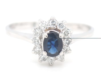 14kt White gold sapphire and diamond halo ring