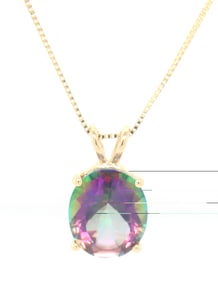 14kt Yellow gold oval Mystic topaz pendant on chain