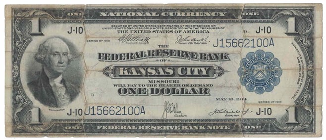 1914 Series Large Size $1 Federal Reserve Note (J-10)