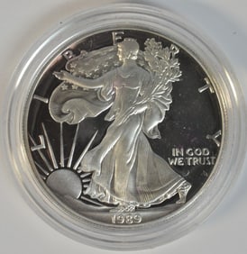 1989-S 1 oz Proof American Silver Eagle with Box and COA