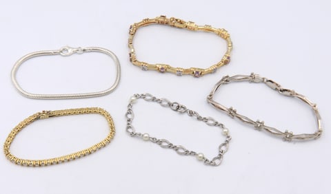 Group Lot of 5 Vintage 925 Sterling Silver Bracelets
