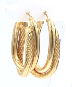Gorgeous Yellow Gold Cable Classic Cross over Hoop Earrings