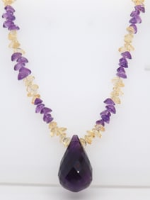 Pear Shaped Amethyst Bead Chain Necklace