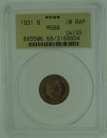 1931-B 10 Rap Swiss PCGS MS68