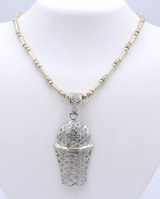 925 Sterling Silver Cubic Zirconia Icecream Cone Pendant on Fancy Necklace