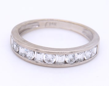 Dazzling White Gold Round and Baguette Cubic Zirconia Band