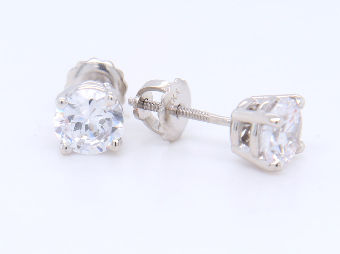 Sparkling White Gold Round Brilliant Cut CZ Stud Earrings (1 of 4)