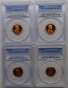 1982-S, 1983-S, 1984-S, 1989-S PCGS PRRD DCAM 1C Lincoln Penny US Coin (lot of 4)