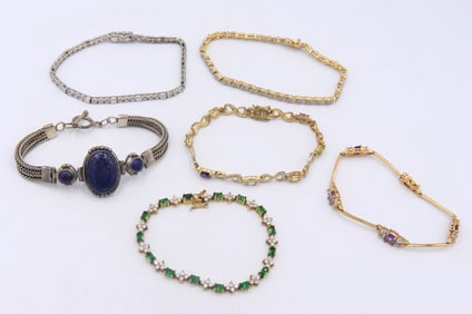 Group Lot of 6 Vintage 925 Sterling Silver Bracelet