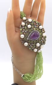 Amethyst, Peridot and Pearl Collar