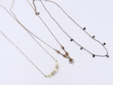 Group Lot of 3 Vintage 925 Sterling Silver Necklaces