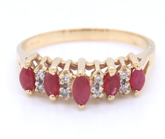 14kt Yellow gold Marquise ruby and diamond ring