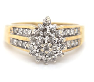 10kt Yellow gold pearl shaped diamond cluster ring