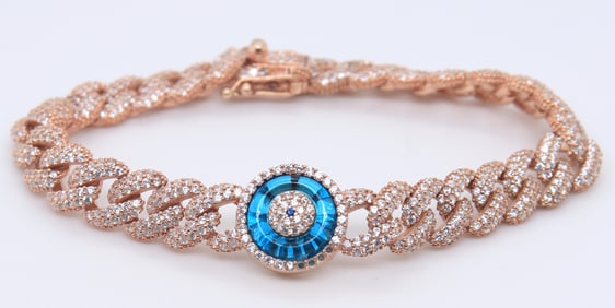 Sterling Silver Devil Eye Curb Link Bracelet