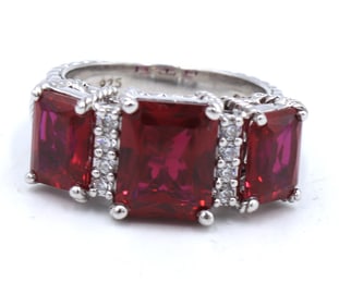 Judith Ripka 3 stone red stone ring