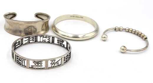 Group lot of 4 Vintage 925 sterling silver bangles