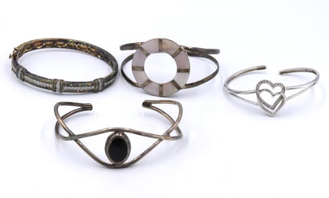 Group lot of 4 Vintage 925 sterling silver bangles