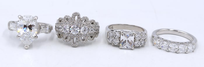 925 Sterling silver Group lot of 4 crystal rings