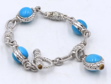 925 Sterling silver Judith Ripka Turquoise link bracelet