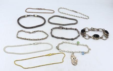 Group lot of 10 vintage 925 sterling silver bracelets