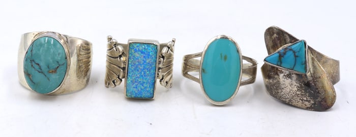 Group lot of 4 Vintage 925 sterling silver Turquoise rings