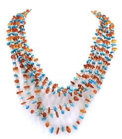 925 Sterling silver multi row turquoise and Amber necklace