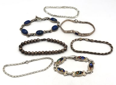 Group lot of 7 Vintage 925 sterling silver bracelets