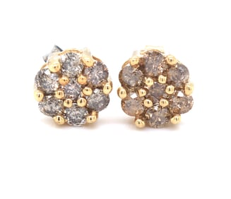10kt Yellow gold Chocolate diamond cluster earrings