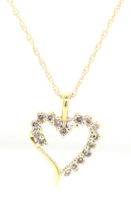 10kt Yellow gold diamond open heart pendant on chain necklace