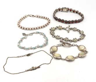 Group lot of 6 Vintage 925 sterling silver bracelets