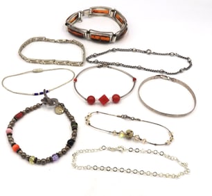 Group lot of 9 Vintage 925 sterling silver bracelets