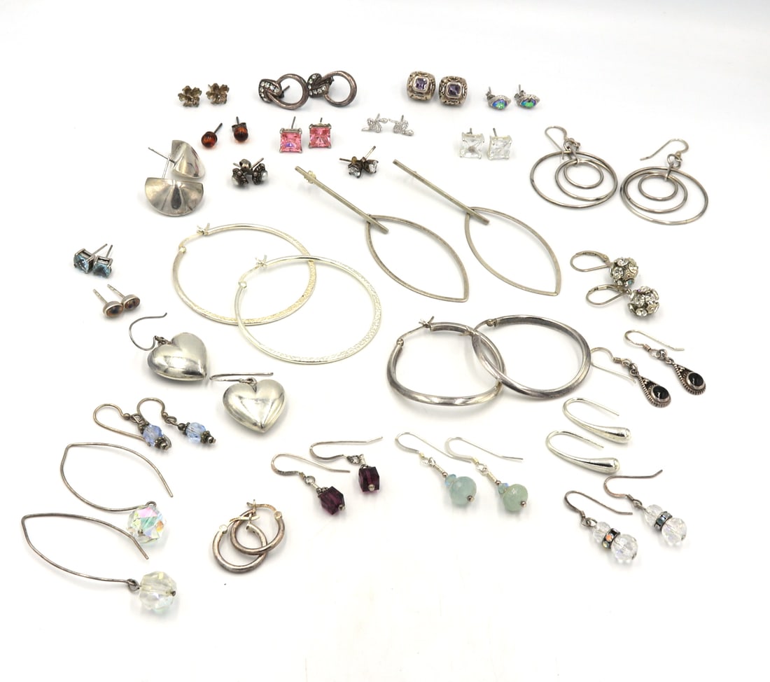 Group lot of Vintage 925 sterling silver earrings (1 of 15)