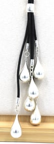 925 Sterling silver signed tear drop pendant on multi strand black cord necklace