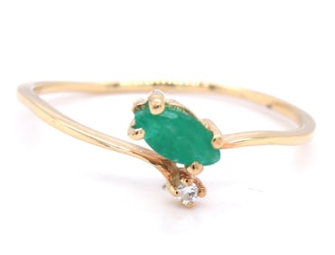 14kt Yellow gold Marquise emerald and diamond stackable ring
