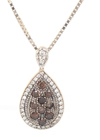 14kt White gold Chocolate and white diamond cluster pendant on Italian box chain