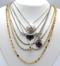 Group lot of vintage 925 sterling silver 8 necklaces