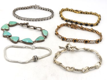 Group lot of 6 Vintage 925 sterling silver bracelets