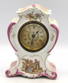 Antique Victorian porcelain ceramic wind up mantel alarm clock
