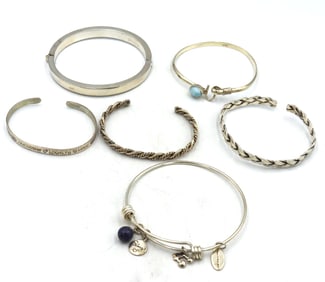 Group lot of 6 Vintage 925 sterling silver bangles