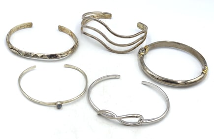 Group lot of 5 Vintage 925 sterling silver bangles