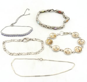 Group lot of 5 Vintage 925 sterling silver bracelets