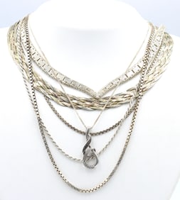 Group lot of Vintage 925 sterling silver necklaces